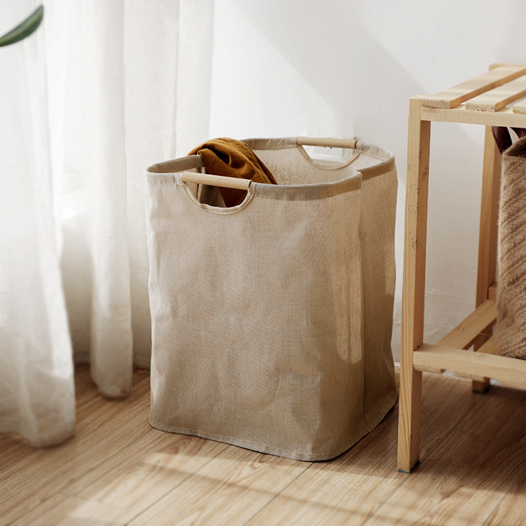 Linum Home Textiles - Cesta plegable de lino y algodón