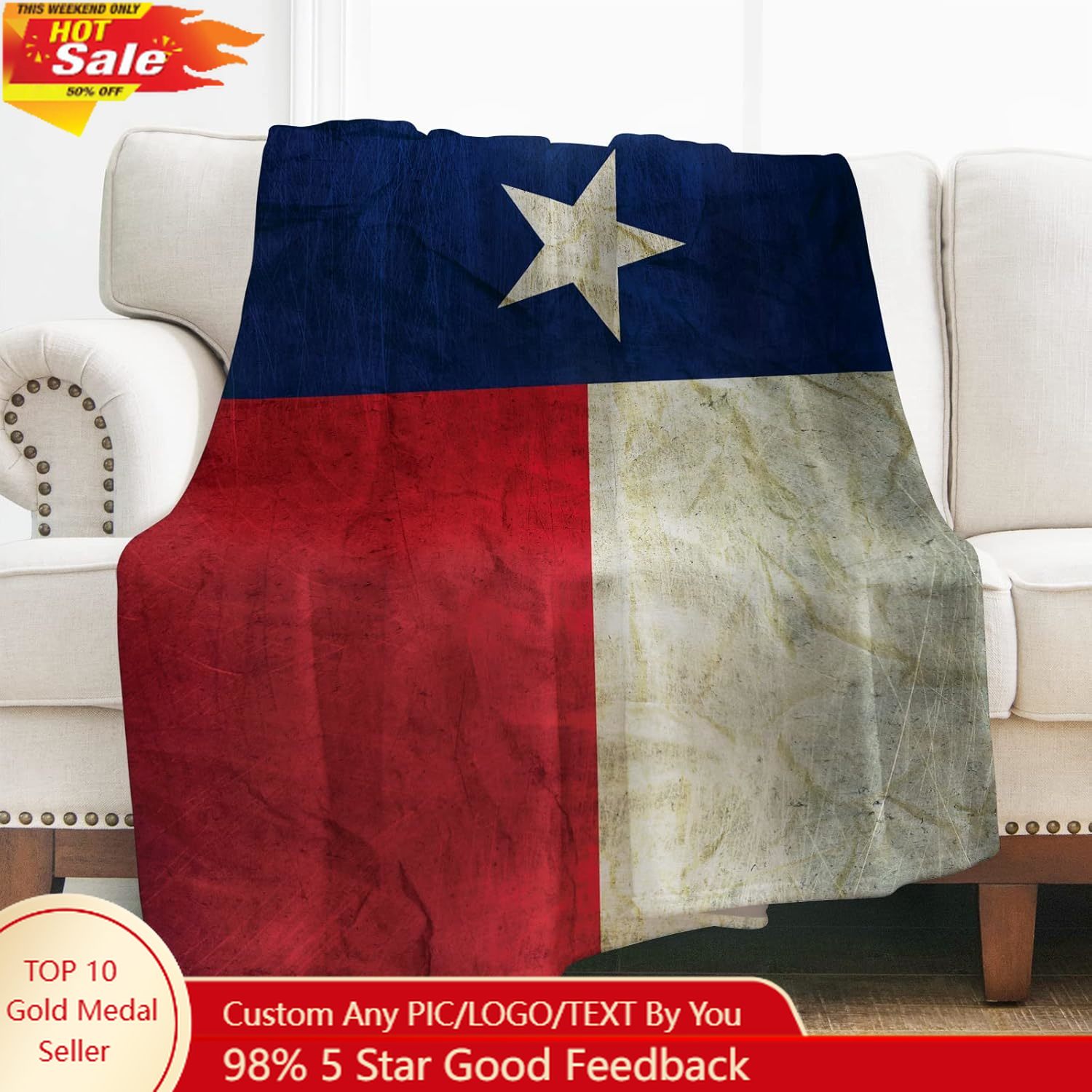 Home Textiles Blanket - Manta con bandera de Levens Texas,