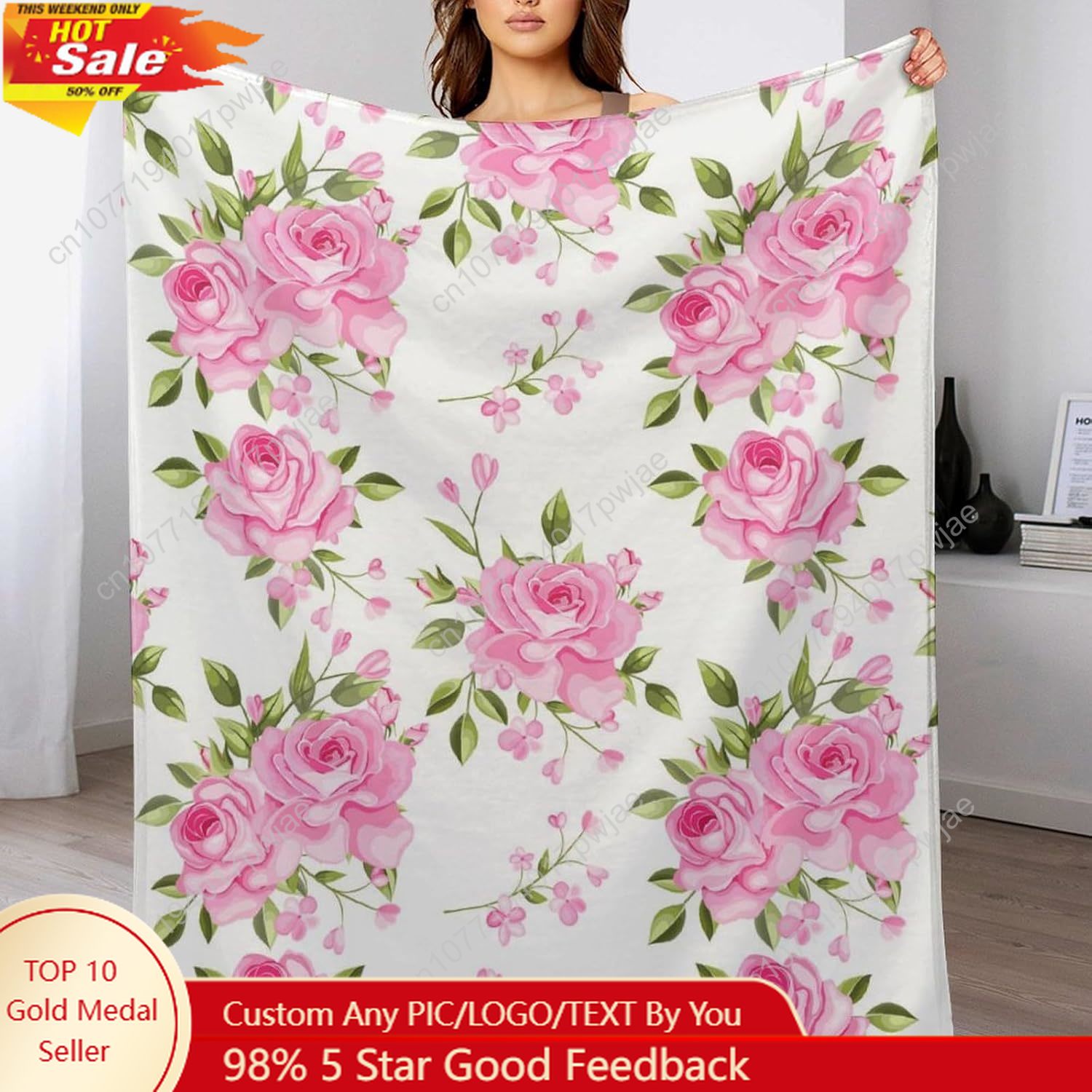 Manta de flores rosas, decorac - Home Textiles Blanket reseña y precio